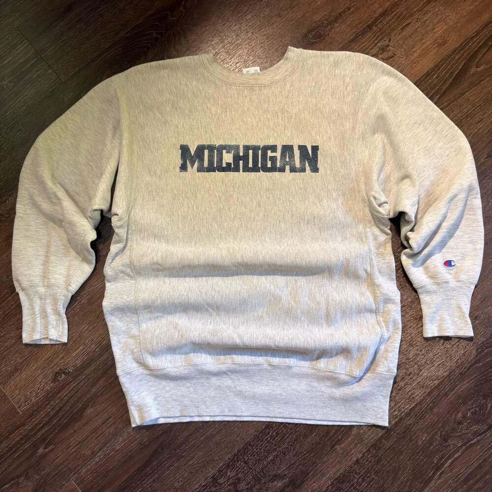 Essential Vintage Champion Reverse Weave Michigan Grey Crewneck Sweatshirt XL
